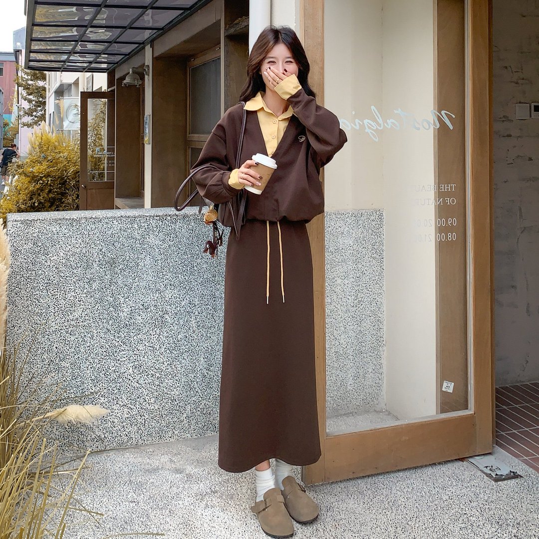 假两件拼接卫衣半身裙套装女春秋2025新款松弛感清纯系两件套爆款