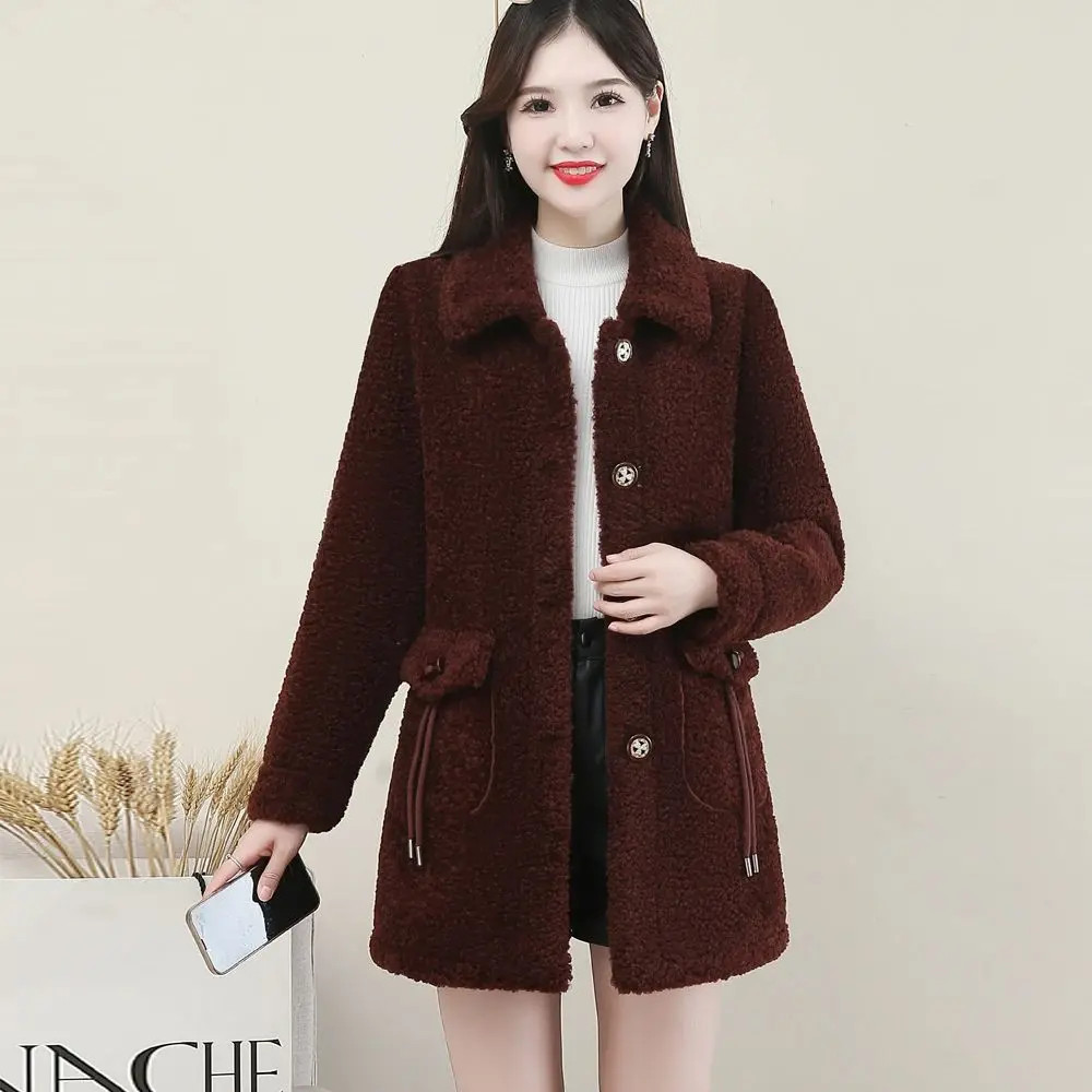 2025中老年加绒加厚毛绒大衣冬季休闲保暖洋气韩版中老年女装外套