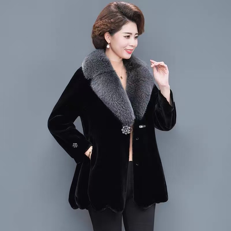 貂绒毛大衣海宁真狐狸毛领裙摆外套显瘦百搭洋气中老年妈妈冬装