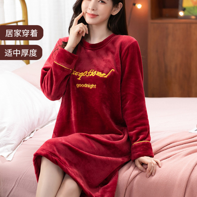 长袖睡裙女2026年新款珊瑚绒睡衣女秋冬季加厚加绒法兰绒春秋大码