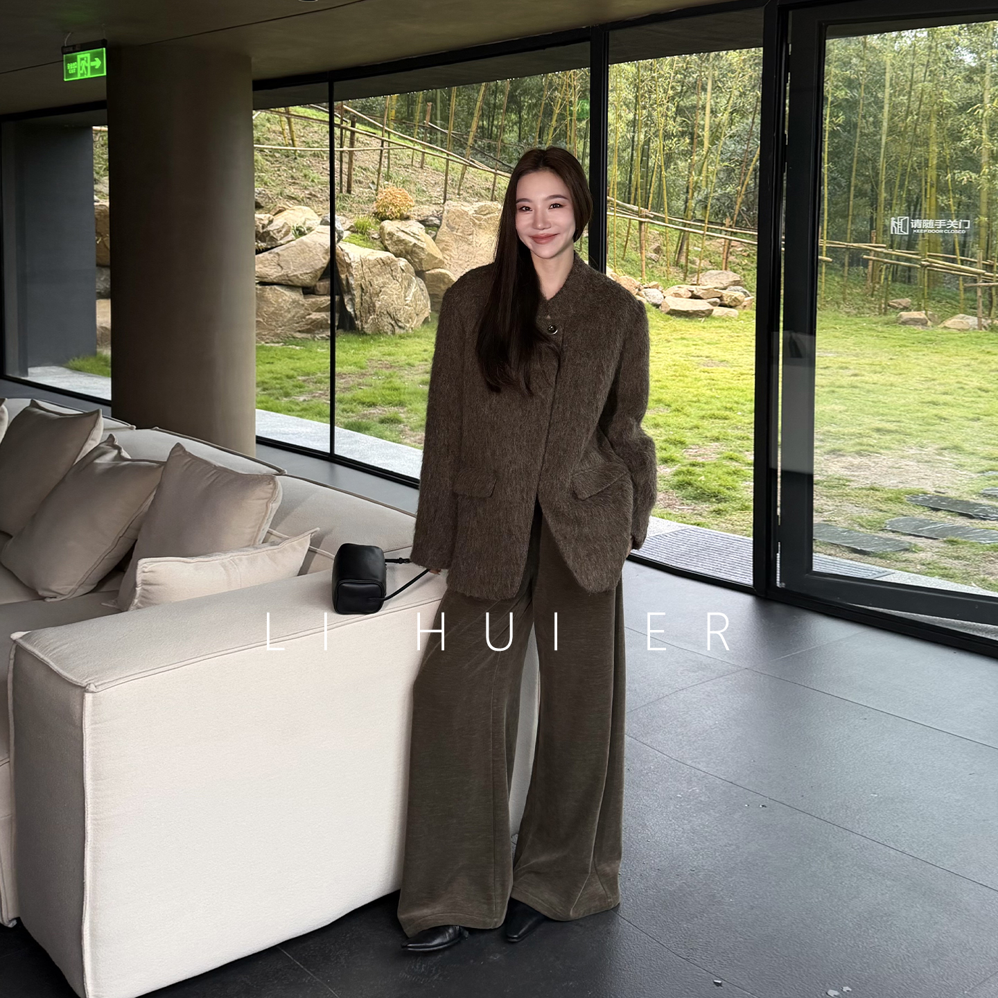 LiHuiEr李慧儿【胡木琴键】冬季气质潮流百搭褐色休闲裤LL0251068