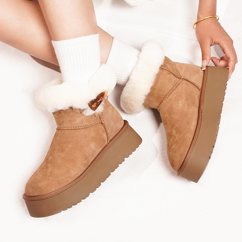 【牛角扣-防滑厚底】羊皮一体厚底冬季2025新款女款爆款桑坡雪地靴