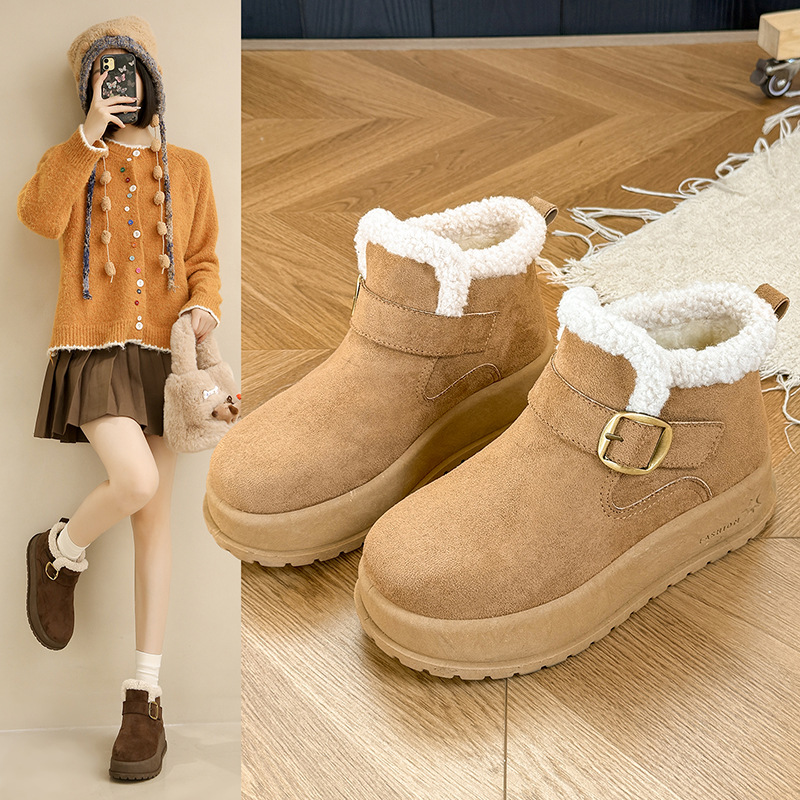 KT331加绒厚底鞋女2025冬季新款一脚蹬懒人鞋加厚保暖东北雪地靴
