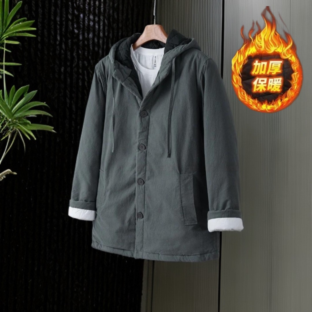 纯棉新中式【连帽款】冬季加厚保暖棉衣男中长款外套棉袄宽松棉服