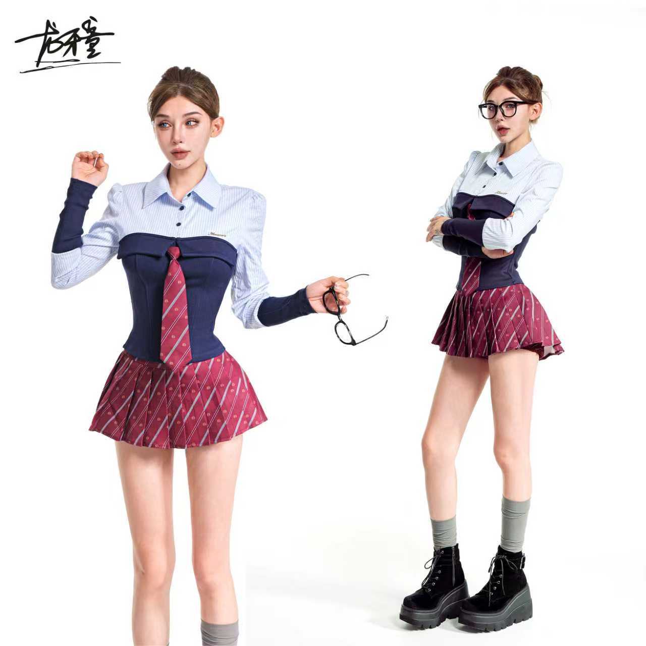 龙牙童推荐【美高制服】秋冬少女感套装百褶裙两件套学院风jk韩版