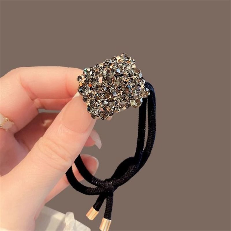 轻奢方块闪钻发绳时尚马尾气质头绳ins黑色高弹力扎丸子头发绳女