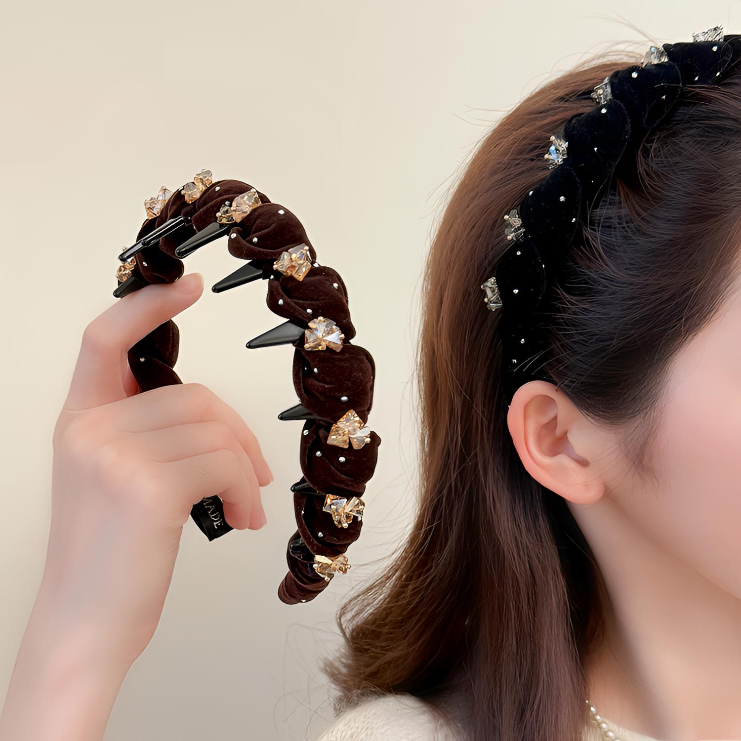 初秋新款满天星丝绒水钻发箍韩版带齿缠绕增高颅顶头箍防滑发卡女