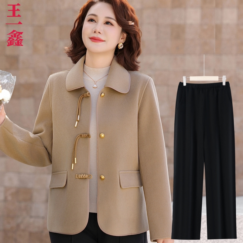 2025新款秋冬妈妈装双面呢大衣洋气中老年女装宽松外套中年女上衣