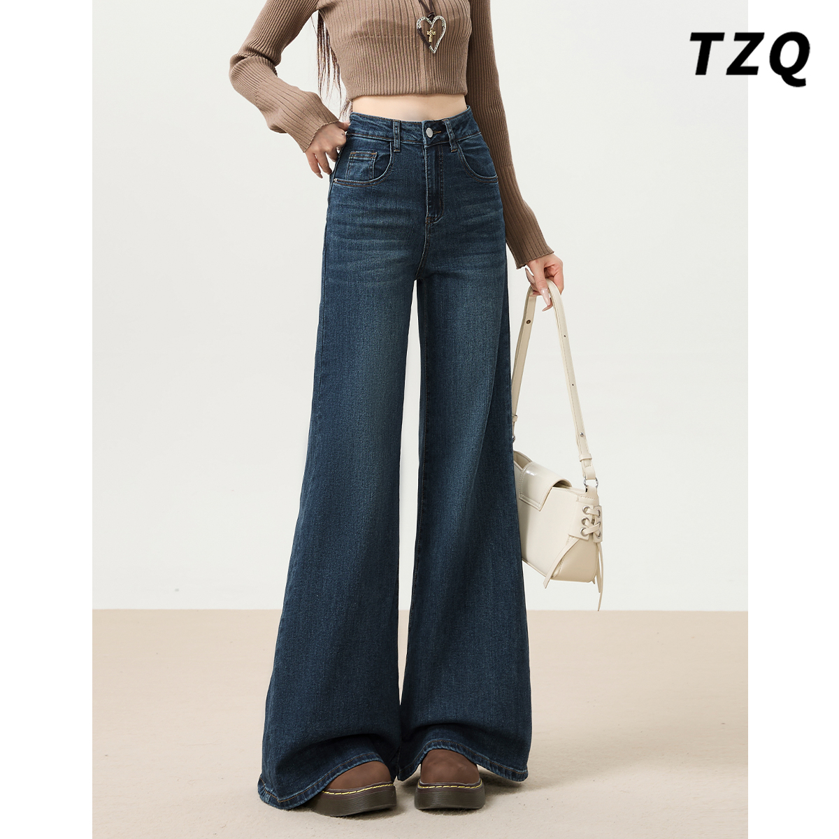 高腰喇叭牛仔裤女款爆款2025新款秋季弹力微喇马蹄裤子TZQ2582844