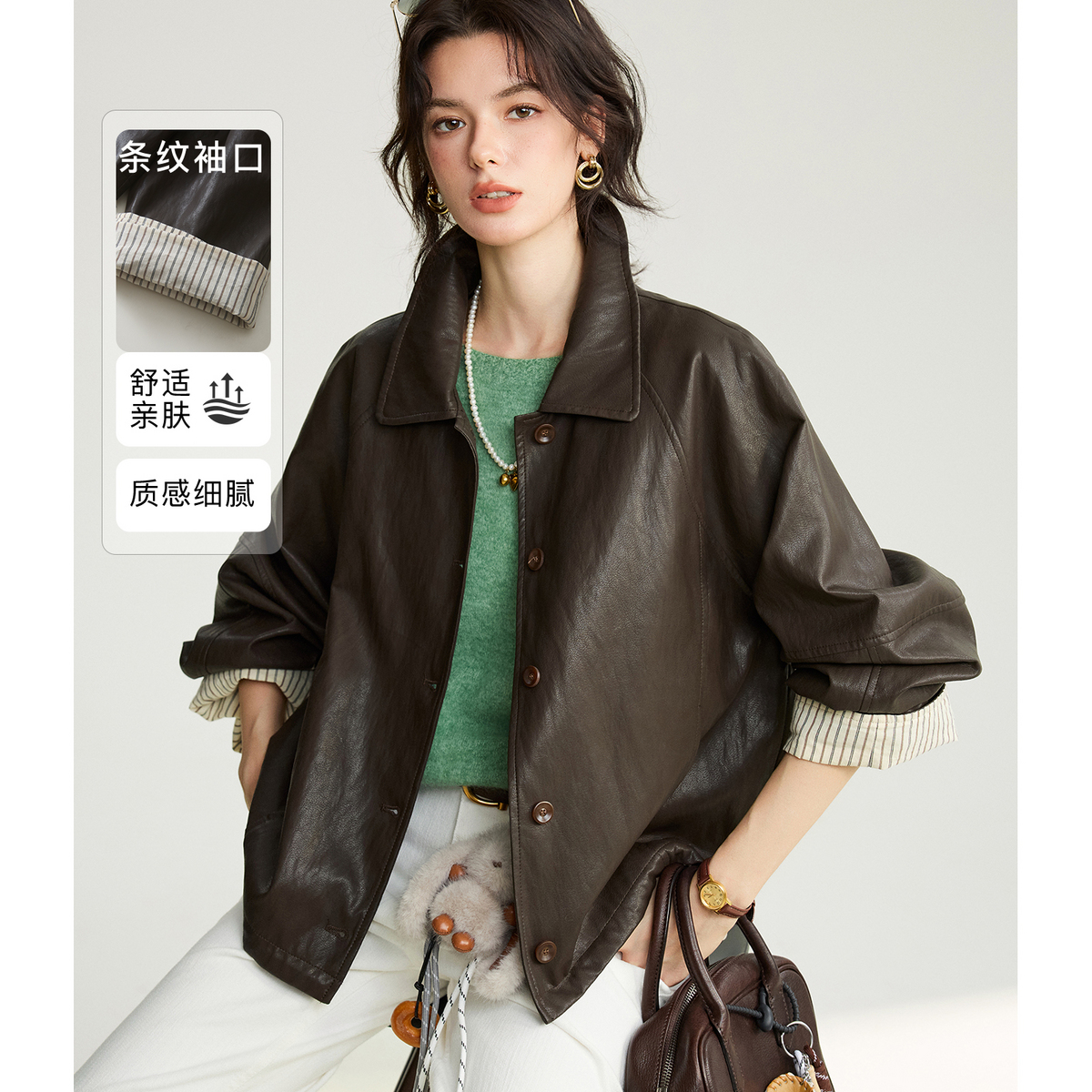 NAGUAGU/南瓜谷【德莱文工装皮衣】定制油蜡感皮料女装FX3PY0769-A