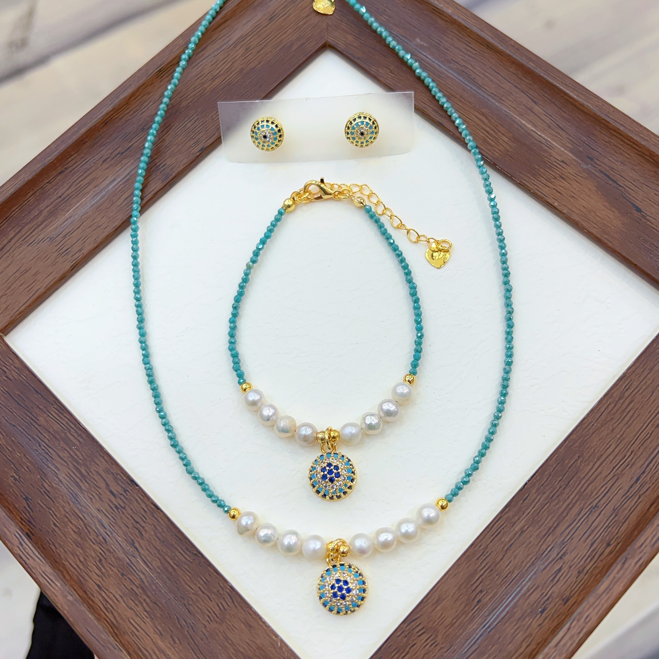 钛钢项链 伊帕尔阿依时尚手工款三件套 00623气质蓝色轻奢百搭ins