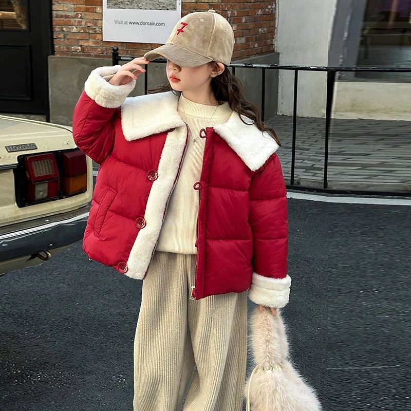 女童红色棉衣外套冬季2025新款儿童本命年加厚洋气女大童新年棉服