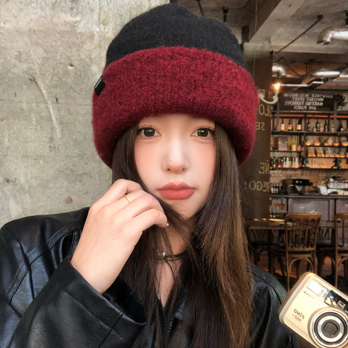 复古双层加厚两戴包头堆堆帽女秋冬保暖针织毛线帽防寒护耳帽冷帽