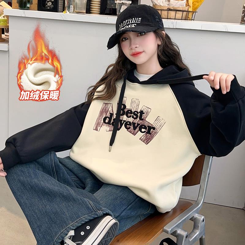 巴拉优选女童卫衣秋冬装2025新款洋气儿童中大童加绒加厚字母连