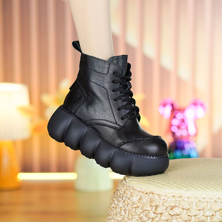 2222秋冬新款头层牛皮松糕厚底加绒马丁靴休闲真皮舒适软底短靴女