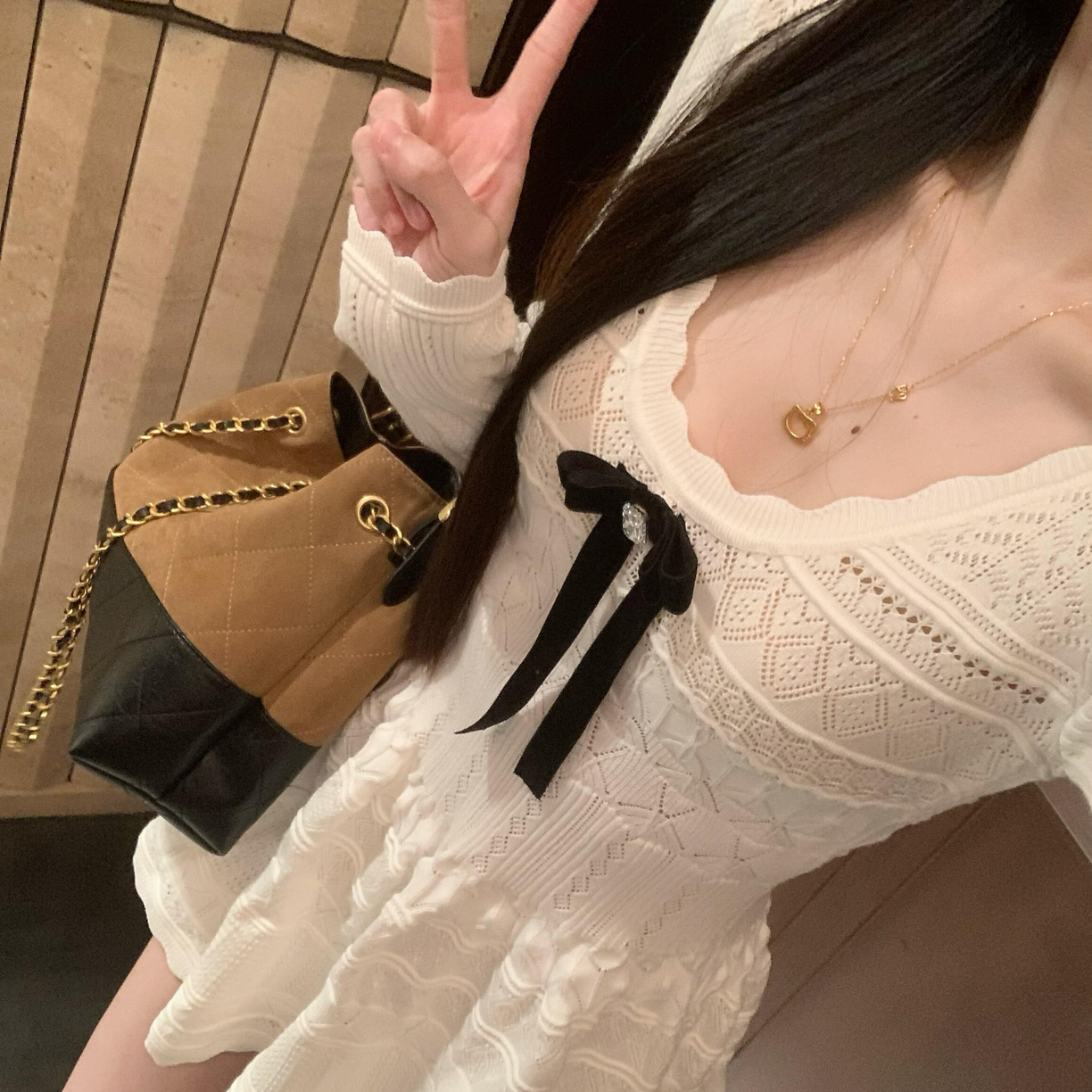 千金感miu系连衣裙女白月光韩系蝴蝶结长袖针织小白裙