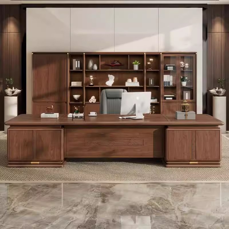 新中式实木大班台老板办公桌椅书柜组合简约总裁董事长办公室家具