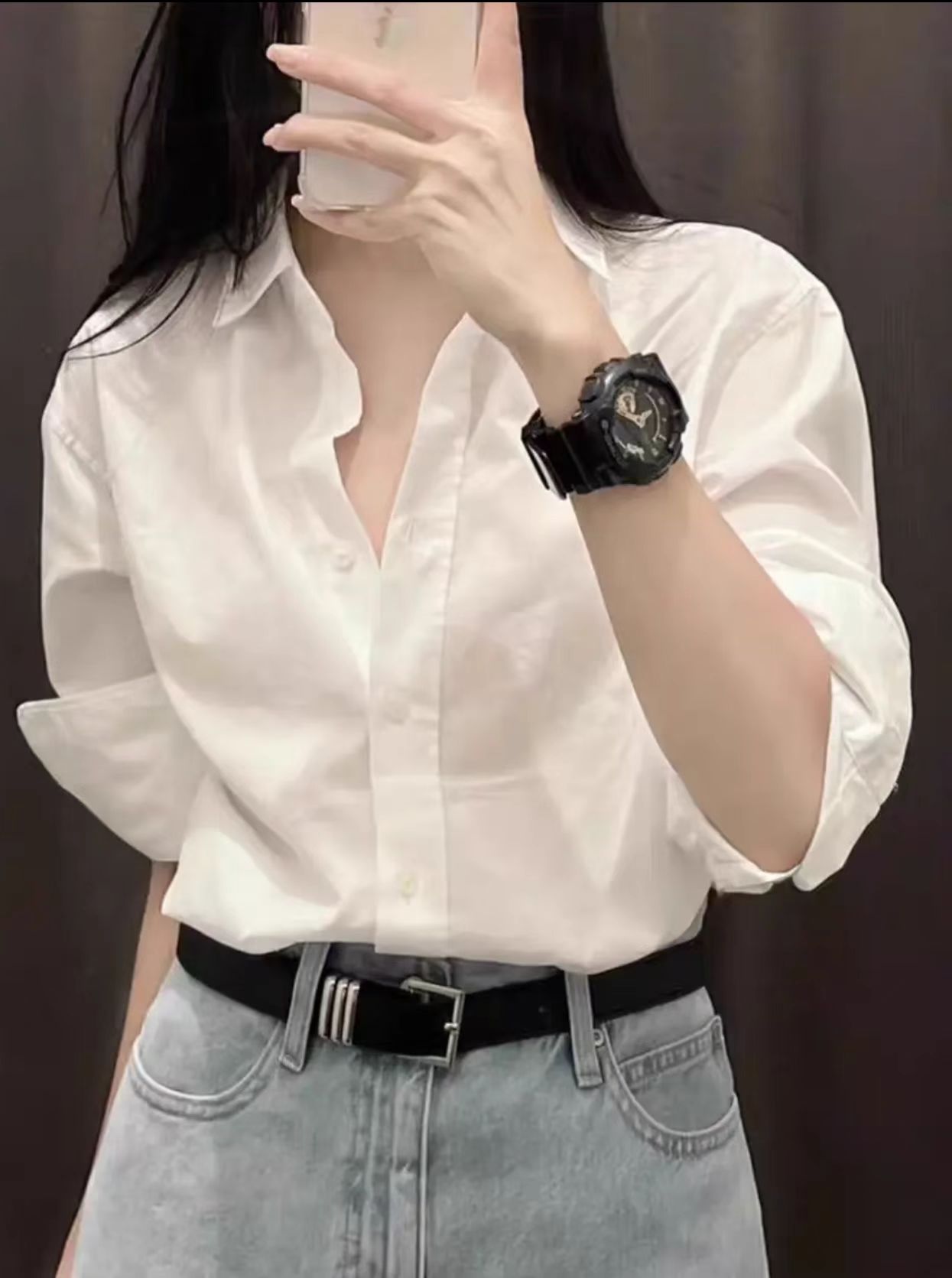 纯棉长袖白色衬衫女韩版设计感小众显瘦百搭网红洋气炸街女装