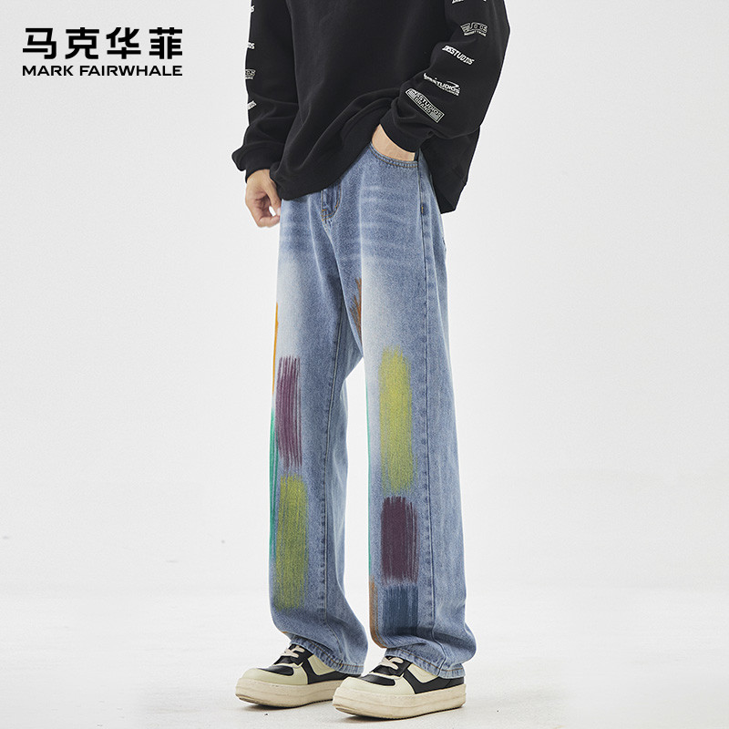 马克华菲直筒牛仔裤薄款男款复古水洗直筒裤美式复古裤子休闲百搭