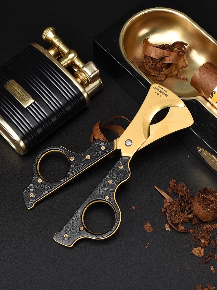 JIFENG季风雪茄工具德国进口不锈钢精美雕花复古纯铜便携雪茄剪