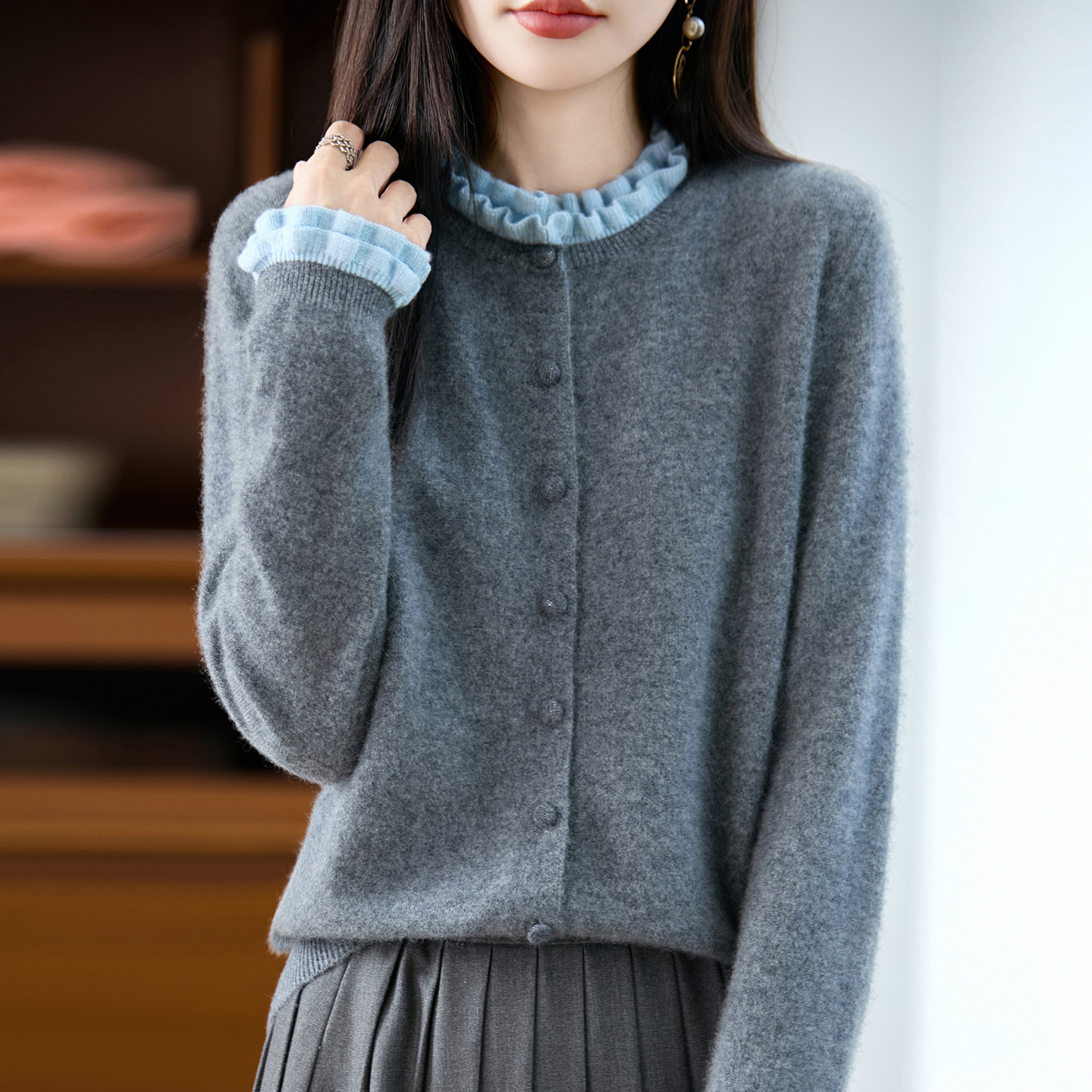 100纯羊毛衫微胖mm春秋大码毛衣女遮肚子显瘦上衣内搭针织打底衫