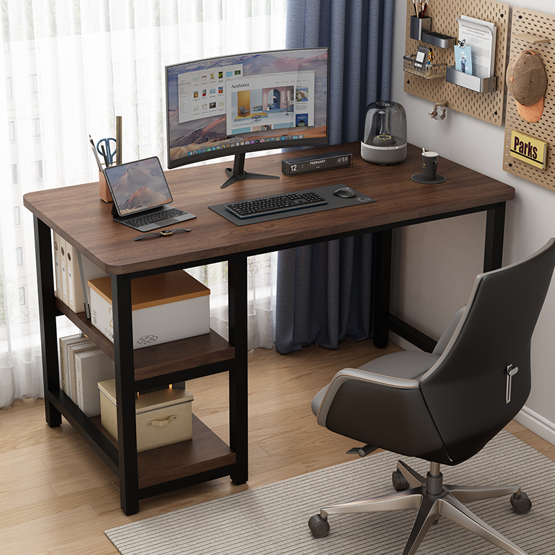 宾纳得电脑桌家用三层带书架学习写字书桌长条办公工作台简约桌子