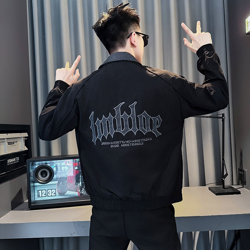 春秋季男士假两件拼接休闲外套2025新款男装潮流百搭夹克男款上衣