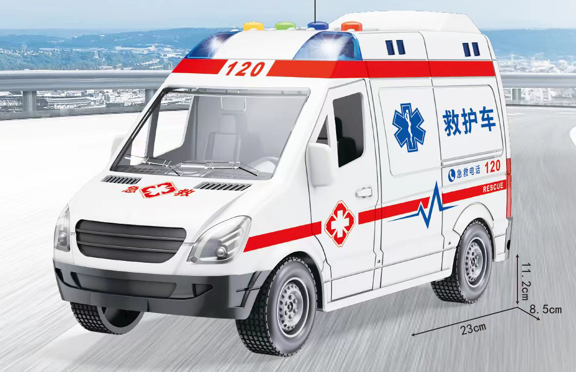 耐摔防真救护车有灯光音乐惯性行驶儿童益智惯性工程车玩具2-6岁