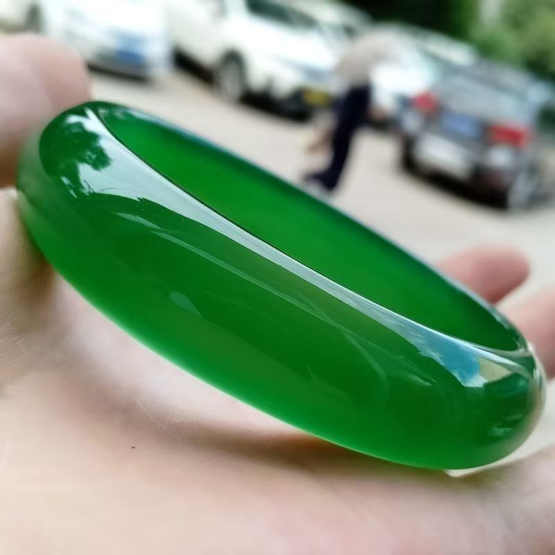 保真绿玉髓手镯女款正品冰透玛瑙玉石手镯旺夫漂亮妈妈满绿玉镯子