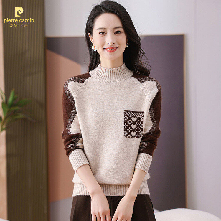 皮尔卡丹秋冬女款休闲风针织打底衫时尚百搭外穿宽松加厚冬季慵懒