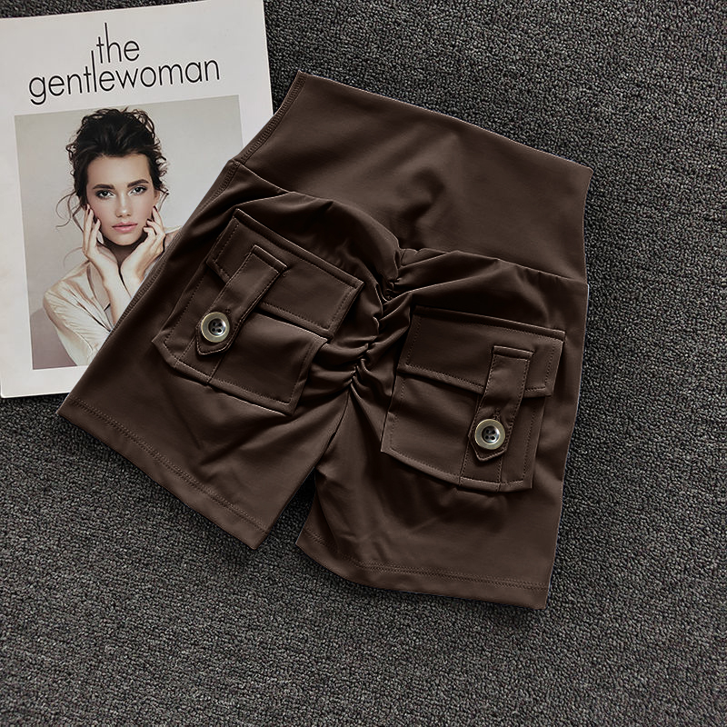 夏季带口袋工装短裤高弹紧身透气速干跑步户外运动三分瑜伽短裤女