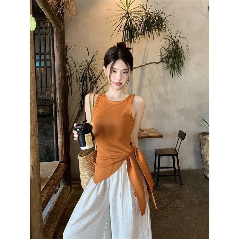 辣妹开叉绑带针织吊带背心女夏季新款外穿高级感修身显瘦洋气上衣