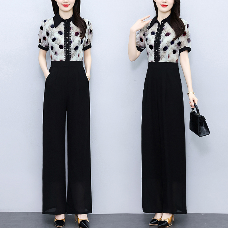 时尚修身显瘦阔腿连体裤套装女夏2025新款女士高端衬衫连身连衣裤