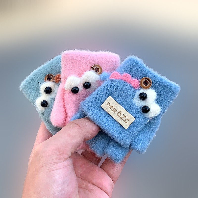 宝宝冬0-1-2-3岁婴儿加绒保暖小孩半指翻盖男女劳保手部防护