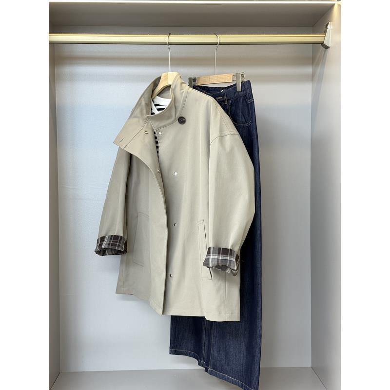 高级经典撞色风衣外套廓形显瘦宽松英伦风大衣25452
