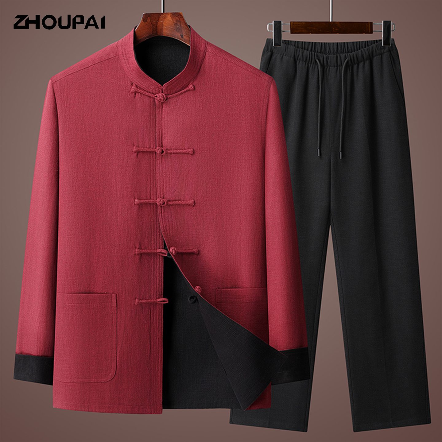 唐装男中老年人爸爸春秋款长袖外套新中式国风爷爷秋季两面穿套装