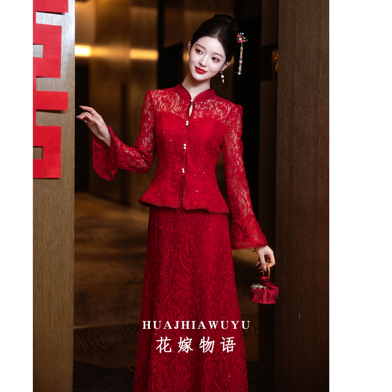 新中式旗袍改良敬酒服2025新款酒红色新娘订婚礼服回门连衣裙夏季