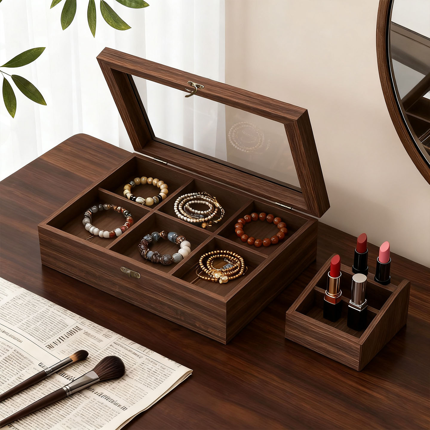 实木文玩手串收纳盒首饰盒复古手镯佛珠展示专用盒子收藏防尘带盖