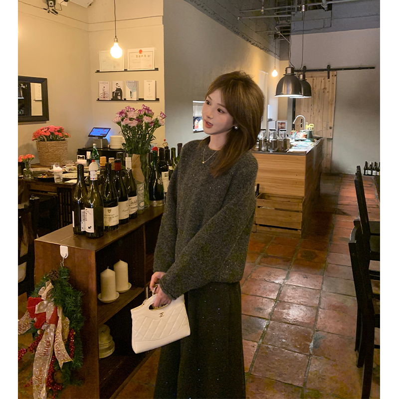 FUGUI RICH【繁星梦境】小个子秋季新款圆领细闪毛衣法式毛织上衣