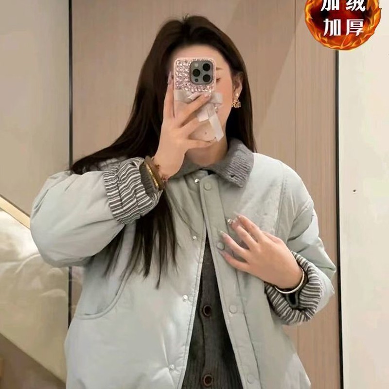 奥特莱斯清仓棉袄冬季保暖2025春新款早春薄棉服上衣圆领加绒小个