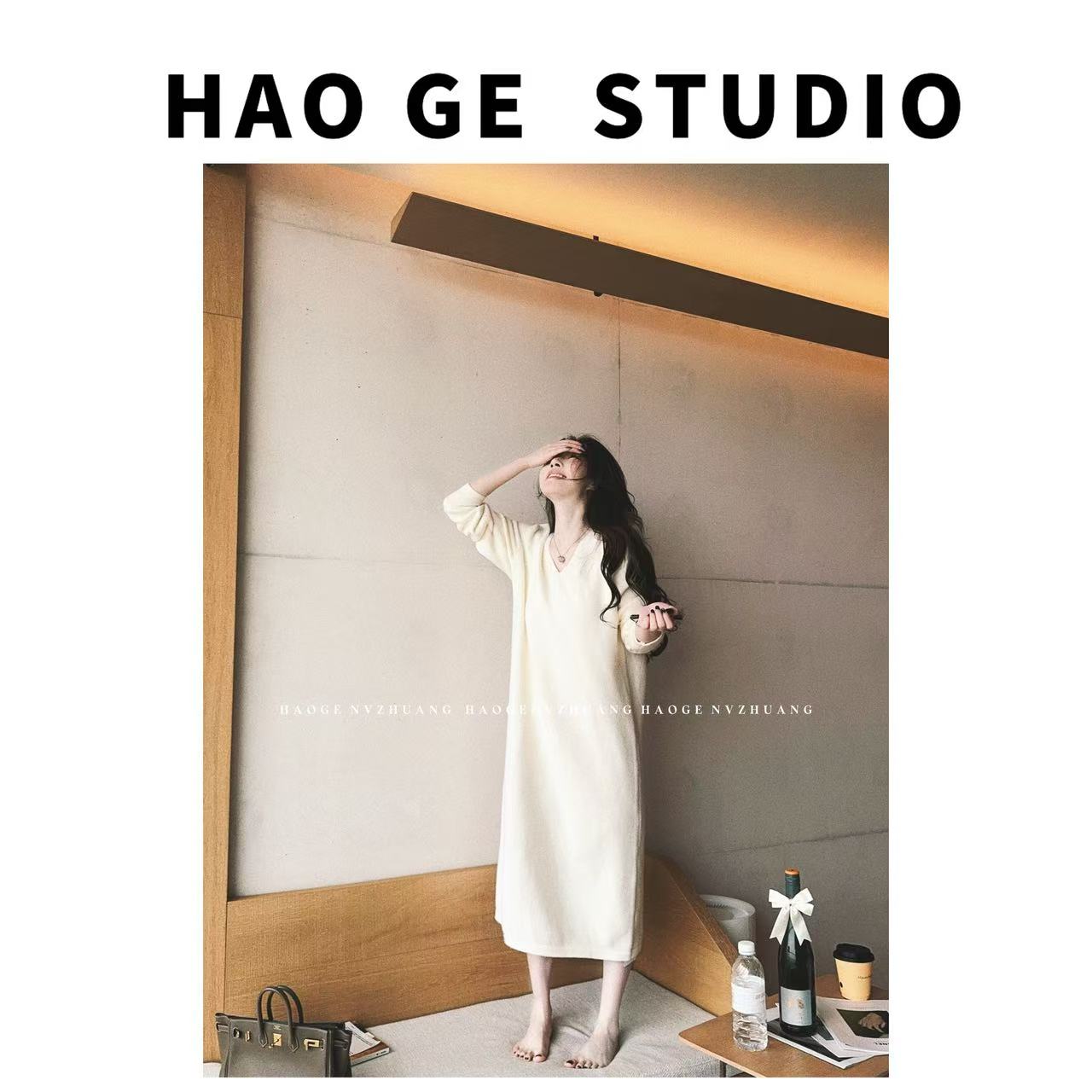 浩哥严选●茶香可颂HGQ5LYQ3783A连衣裙预时尚中长款宽松舒适秋冬