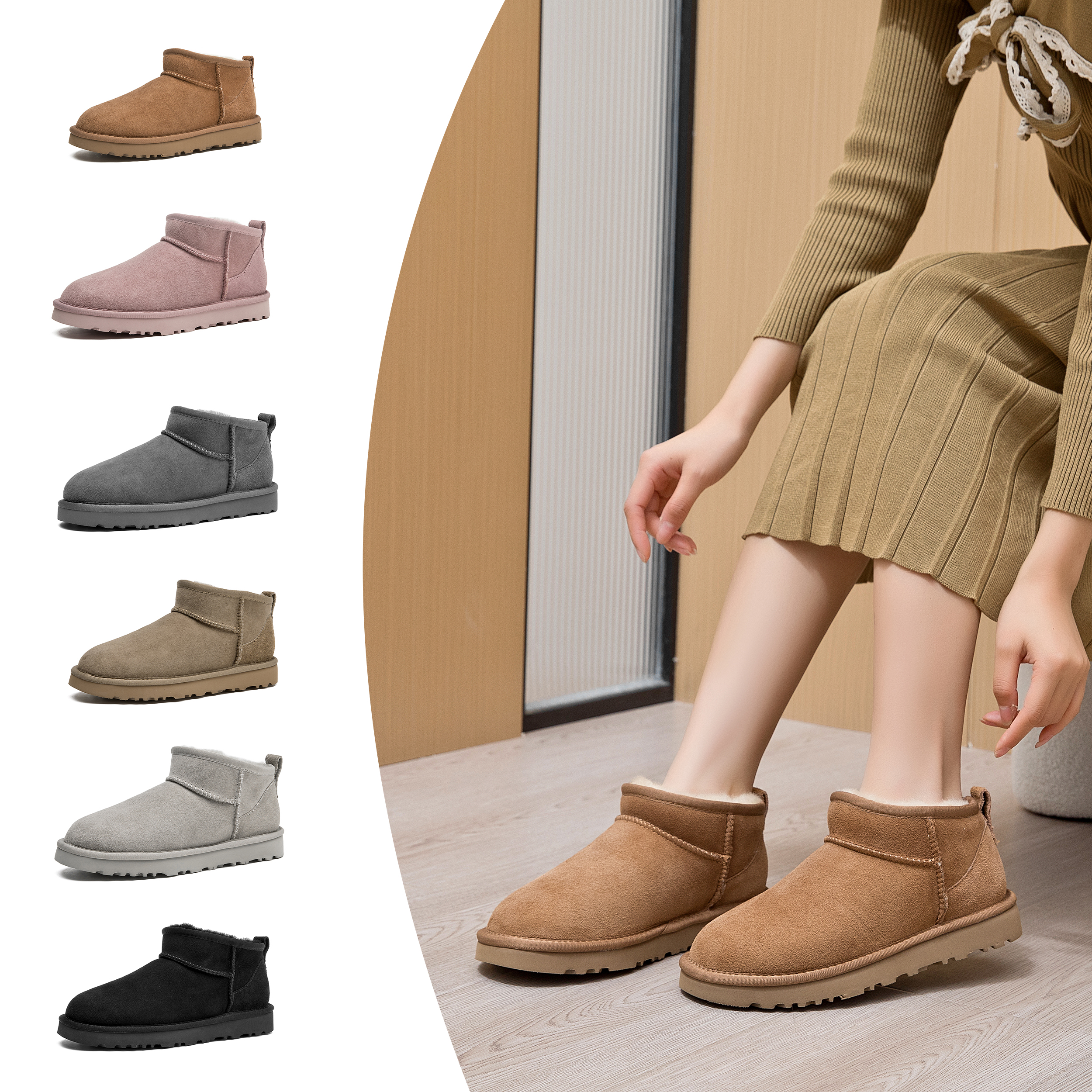 防滑平跟保暖冬雨款时尚雪地靴休闲棉鞋雪地靴男女鞋6109MINI短靴