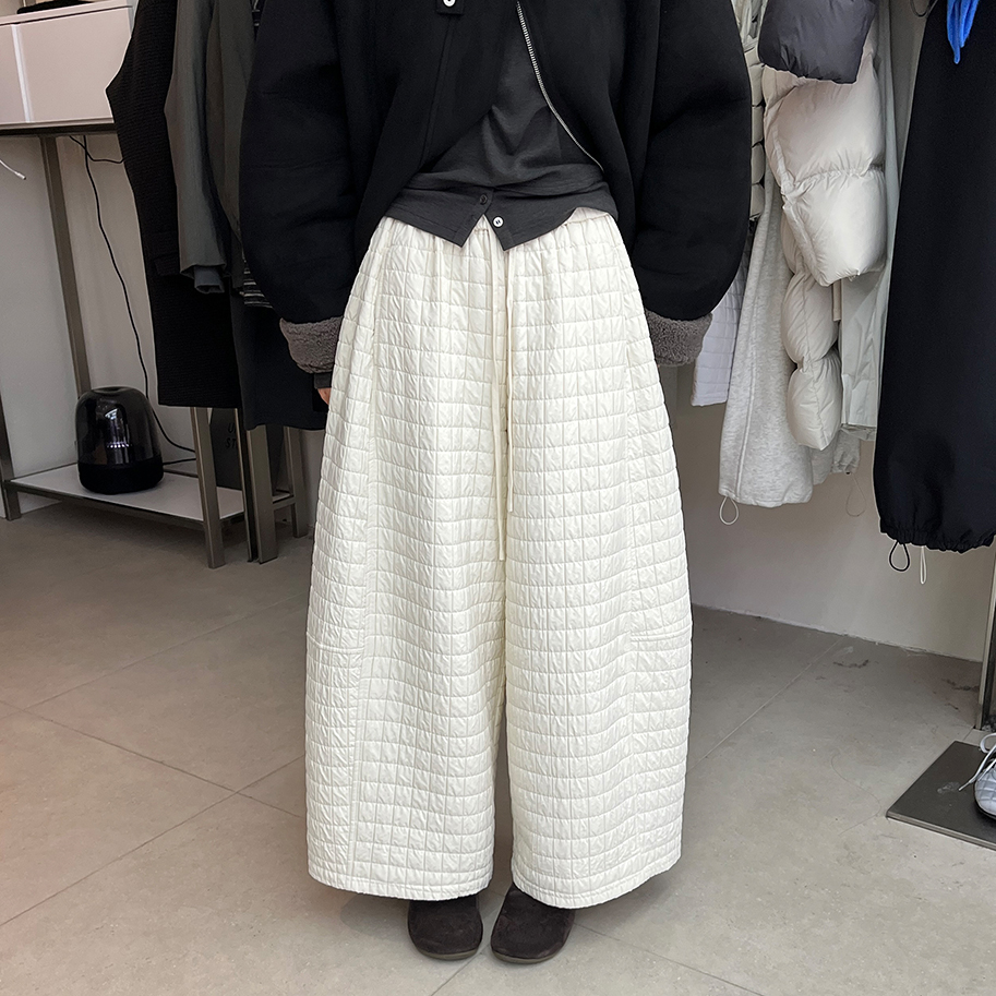 秋冬新款纯色格子九分阔腿裤韩版时尚松紧腰抽绳小个子百搭休闲裤