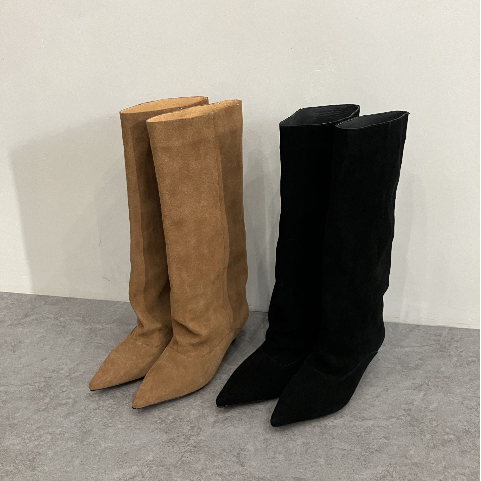 欧美风轻奢款洋气高筒气质尖头时装靴大筒围百搭休闲长靴长筒过膝