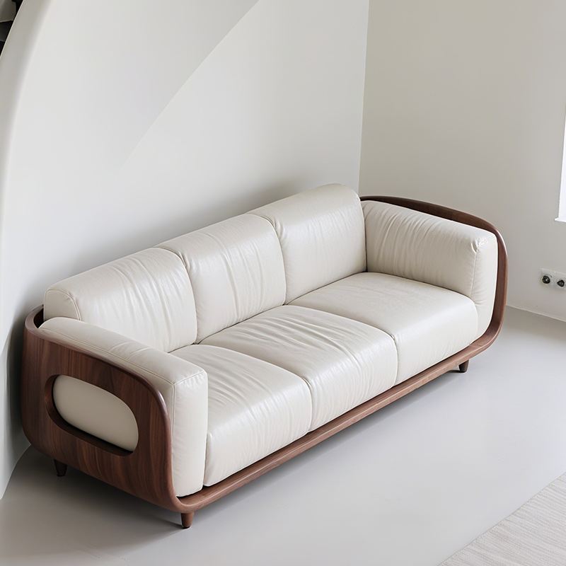 中古风北美黑胡桃木轻奢实木沙发客厅真皮直排沙发休闲皮艺沙发