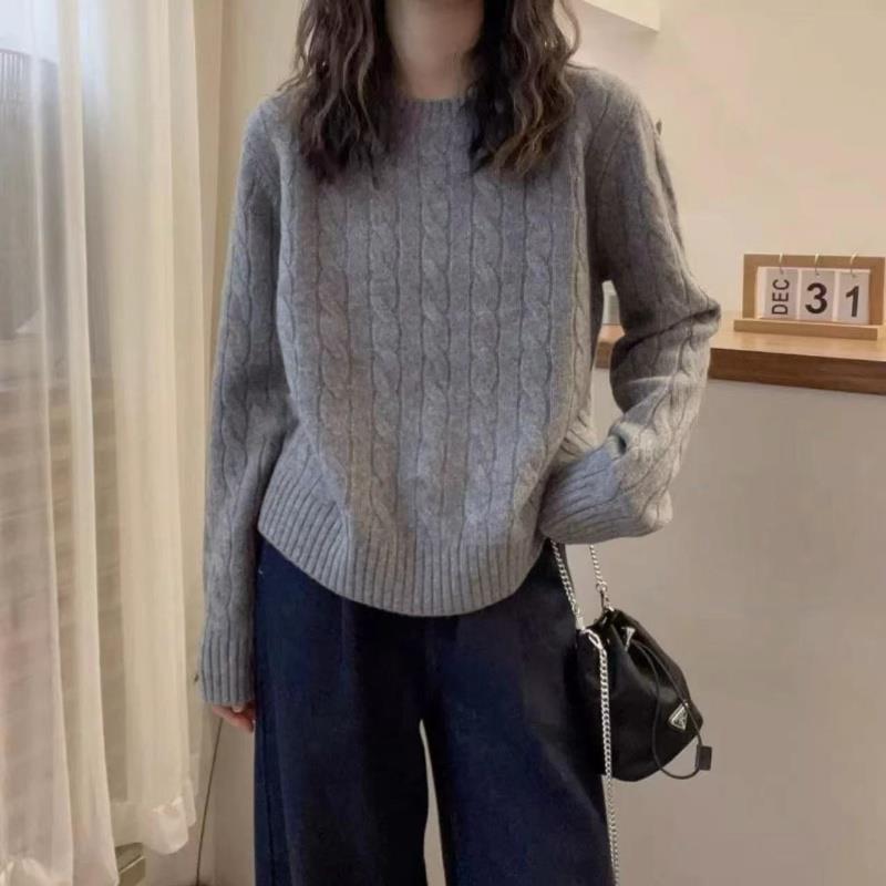 麻花100纯羊毛衫女士2025年冬新款高端圆领冬季扭花羊绒打底毛衣