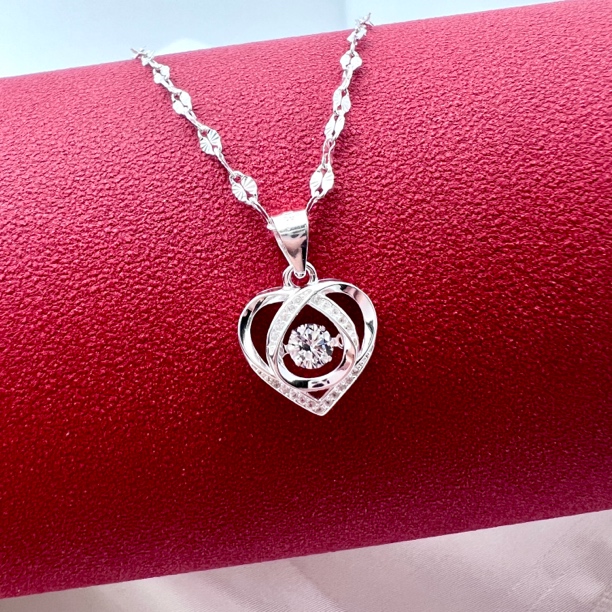 坠链均足银 【桃心套链】足银999.9纯银45厘米项链气质轻奢