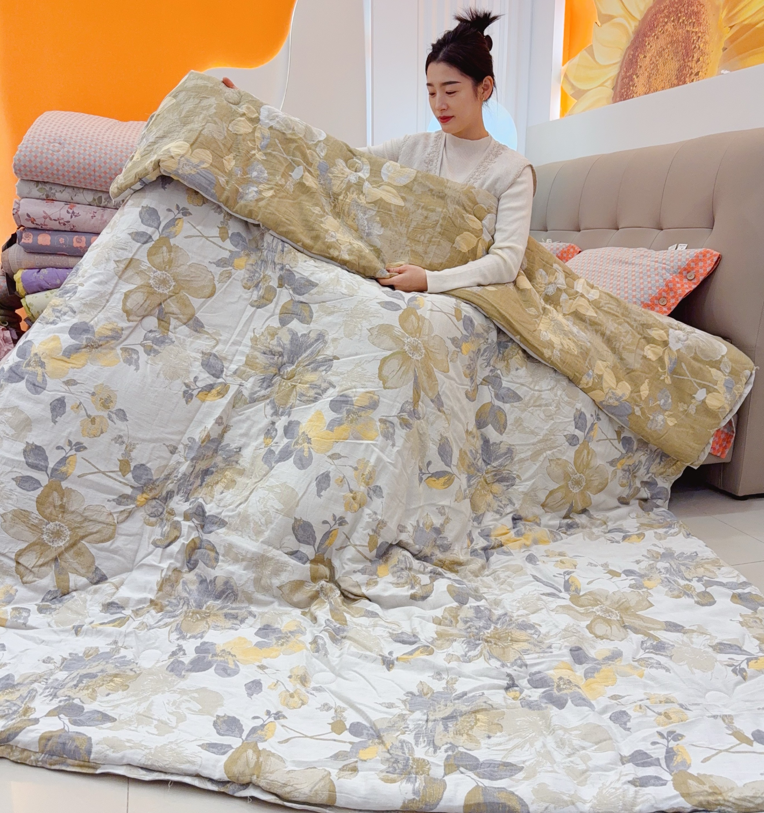 【2米*2.3米双人花语】2米大号纯棉双层纱秋冬被透气亲肤可机洗