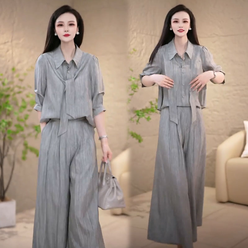 时尚套装女2025秋季新款时髦洋气遮肚子显瘦长袖上衣阔腿裤两件套