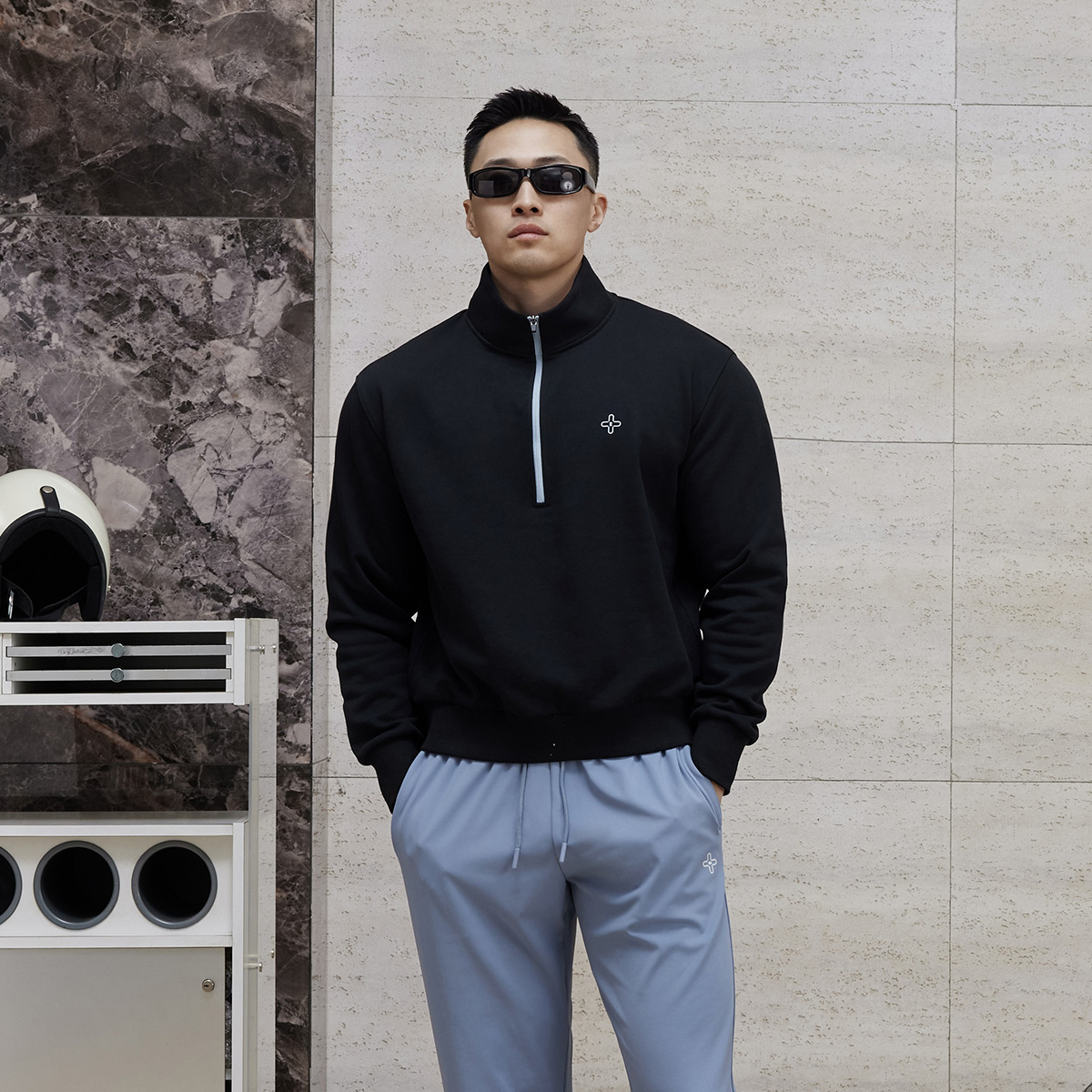 Basic Unit 基本单元 春季新款休闲运动男款卫衣宽松百搭立领上衣